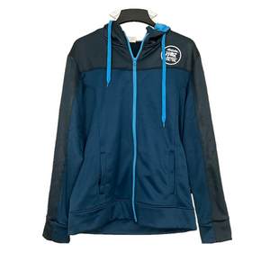 running man Blue Zip-Up Hoodie with Black Accents